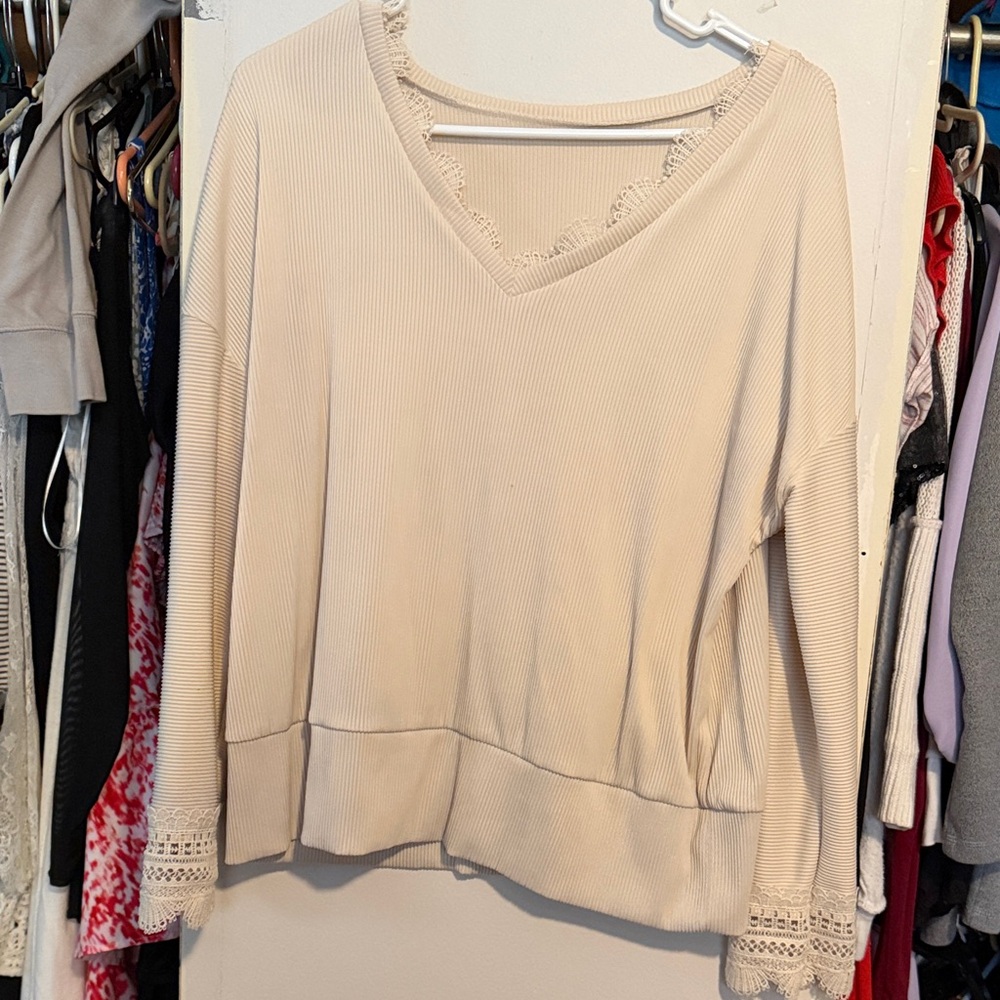 Elegant Cream V-Neck Women's Top